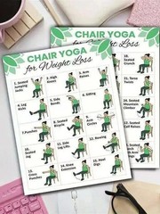 2 Pcs Chair Yoga Chart For Seniors: Simple Exercises For Weight Loss Fitness****