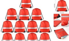 Pcs Drawstring Backpacks with Reflective Strips – Polyester, 15.7″ x 12 Red