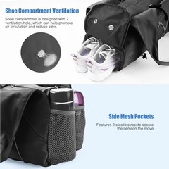 Gym Bag For Women With Yoga Mat Holder & Shoe Compartment & Wet Dry Black