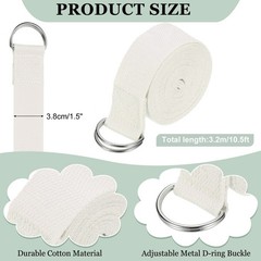 Yoga Strap with Adjustable Metal D Ring Buckle, 10.5ft & White