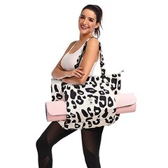 Large Yoga Mat Bag Cotton Canvas Tote Carrier for Gym with Zipper Leopard