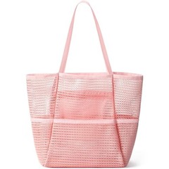 Crochet Tote Bag, Mesh Beach Bag, Knitted Shoulder Beach Bags for Women Pink