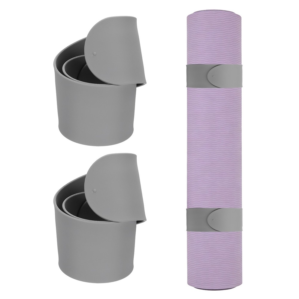 2Pcs Yoga Mat Strap Slap Band One Snap Yoga Mat Slap Band, Gray
