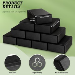 20 Pcs Foam EVA Yoga Blocks Lightweight Non-Slip Supportive Black
