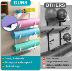 Yoga Mat Holder Wall Mount, No-Tie Pilates Mat Storage Rack with Top Floating Sh