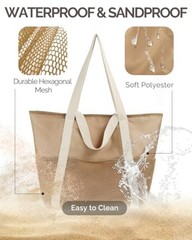 Beach Bag Large Waterproof Sandproof Tote for Women with Zipper Medium Khaki