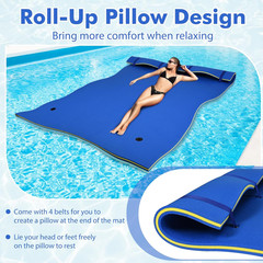 Floating Water Pad, 9/18 FT X 6 FT Water Foam Mat with Rolling Pillow, 3-Layer F
