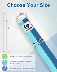 Yoga Strap 8 Feet Blue Match Extra Safe Adjustable D Ring Buckle for Stretching