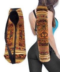 Yoga Mat Bag 30″ Long Gold Brown Floral Pattern Full-length Zip Adjustable St…