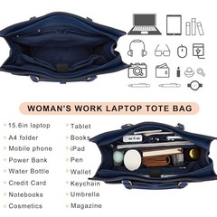 15.6″ Vegan Leather Laptop Bag for Women Lightweight Water-Resistant Darkblue