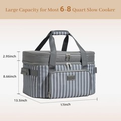 Fun Elements Double Layer Slow Cooker Carrier Bag for 6-8 Quart Oval CrockPot,
