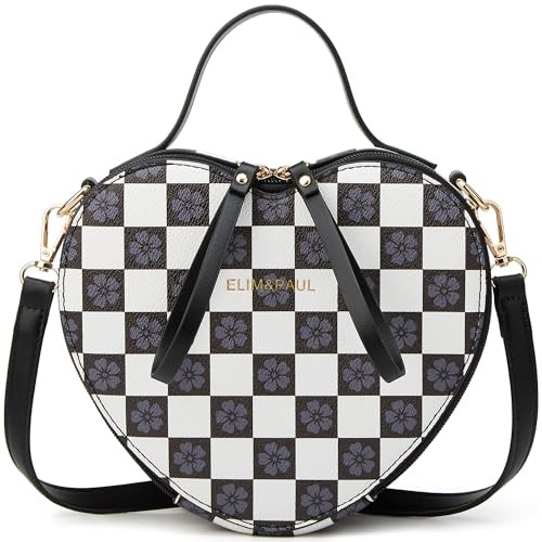 Crossbody Purse for Women Small Crossbody Bags Checkered Black Heart Shape