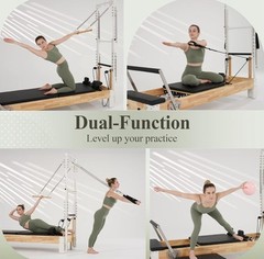 Pilates Reformer, Wooden Reformer Pilates Machine with Tower & Mat