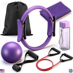 Soulchen 7-Piece Pilates Set with 10″ Yoga Ball, Resistance Bands & Water Bottle