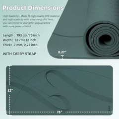 Yoga Mat High Density Exercise Mat, 76″x32″x0.27″Thick Wide & Large Olive Green