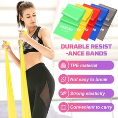 Resistance Bands Set, 5 Pcs Exercise 1.8m, Gray, blue, red, yellow, green