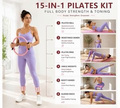 15-in-1 Pilates Training Set Pink w/ Ring Ball Bands Ankle Weights Sliding Discs