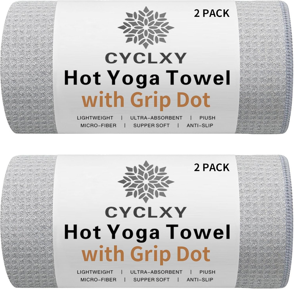 2 Pack Hot Yoga Towel with Grip Dot，Stickyfiber Yoga Mat Towels Non Slip for Hot