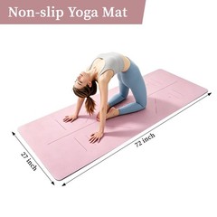 Professional Non Slip PU Yoga Mat with Carrying Strap & Alignment Line, 72″x2…