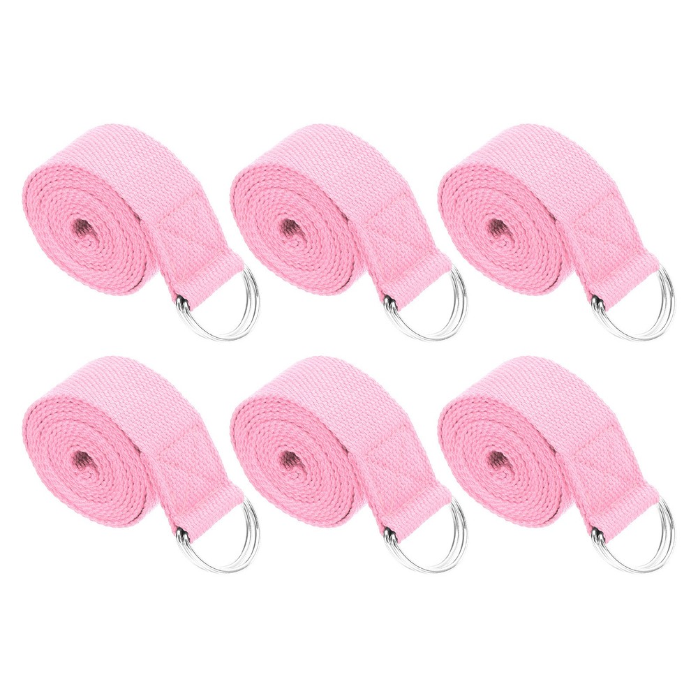 6Pcs 8 Feet Cotton Yoga Strap Belt Stretch Bands with D-Ring Buckle, Pink