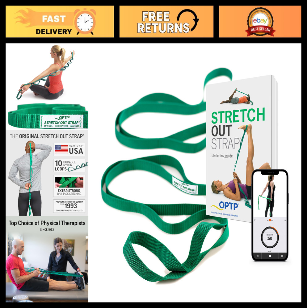 Stretch Out Strap with Exercise Book – Flexibility, Mobility, Yoga & Therapy Aid