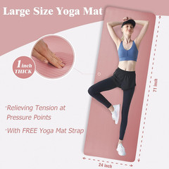 Fitvids 1 Inch Thick Yoga Mat 71X24 Inch – Non Slip Workout Mat with Carry Strap