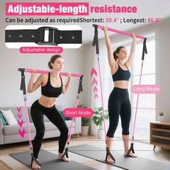 Bbtops Pilates Bar Kit with Resistance Bands(4 x Bands),3-Section Pink