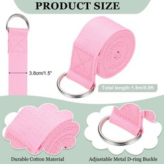 Yoga Strap with Adjustable Metal D Ring Buckle, 5.9ft & Pink