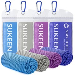 Sukeen 4 Pack Cooling Towel 40″ x 12″, Blue/Grey/Purple/Dark Blue