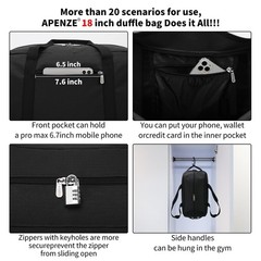 Small Gym Bag 18 inch Carry On Duffel Bag for Weekender Travel – Black 18inch