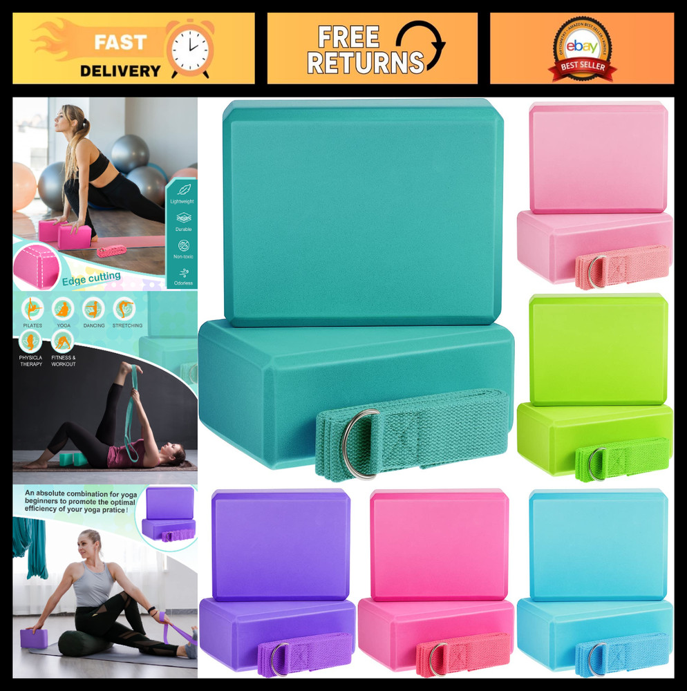 18 Pcs Yoga Block & Strap Set – 12 EVA Foam Blocks + 6 Adjustable Straps for Pil