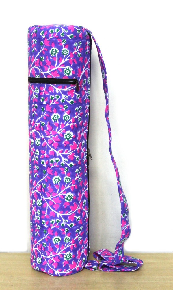 INDIAN HANDBLOCK” Purple Floral Yoga Mat Carrier Gym Bags With Shoulder Strap UK