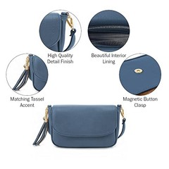 Small Crossbody Bags for Women Trendy Flap Saddle Purses with Tassel Dark Blue
