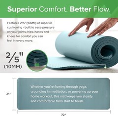 Yoga Mat Pilates & Exercise Mat Thick 2/5″ 10mm Workout Mat W/ Easy-Cinch