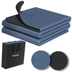 Foldable Yoga Mat for Travel Folding Yoga Mat 6mm Thick with Carrying Blue