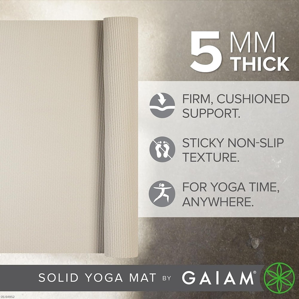 Gaiam Yoga Mat Premium Solid Thick Non Slip Exercise Fitness 5mm 24×68 Ivory
