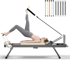 Pilates Reformer for Home Workouts Foldable Pilates Machine w Adjustable Resista