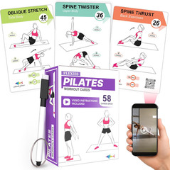 Pilates Workout Cards | 58 Mat Pilates Exercise Cards with Postures, Video Instr