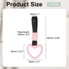 2Pcs, Heart Shaped Car Handle Straps Pink (Black Strap)