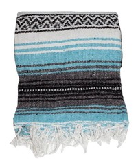 Authentic Mexican Yoga Falsa Blanket Turquoise Heavy Thick Handwoven Throw