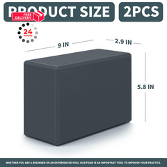 Yoga Blocks 2 Pcs, 9″x6″x3″ Brick Foam EVA Block Large, Grey
