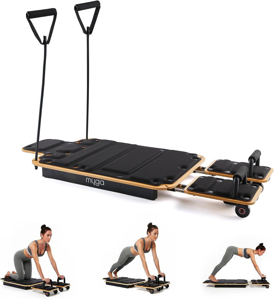 Compact Wooden Pilates Reformer with Adjustable Resistance for Full Body Workout