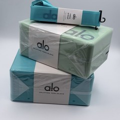 Alo Yoga Uplifting Yoga Block Set of 2 With 1 Matching Strap Aqua Green NWT NEW
