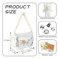 Kawaii Crossbody Ita Bag for Women with Pin and Pendant-Japanese Beige