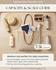 Crochet Beach Bags for Women, Reinforced Strap Woven Tote Bag with Beige