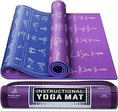 Instructional Yoga Mat with Carrying Strap: Cute Yoga Blue/Purple (68″ x 24″)