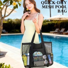 Mesh Beach Bag for Women, Large Beach Toy Pool Bag with Large – Dark Black