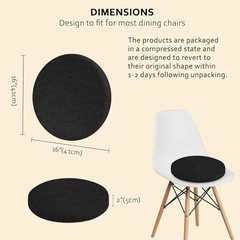 Round Chair Cushions for Dining Chairs Non Slip High 16x16x2 inch Black