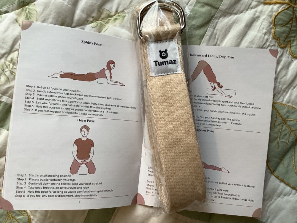 Tumaz Yoga Strap With D-Ring Buckle Beige Cotton 8ft, new in package, booklet