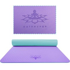 Hatha Yoga Extra Thick TPE Mat – 72″x 32″ 32Wx72Lx12mm, Purple/Green